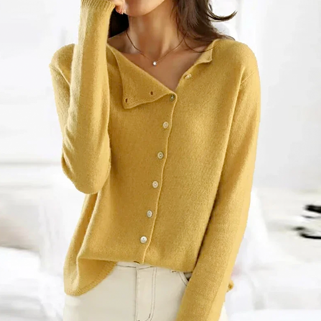 Cardigan Womens Asymmetric Button Front Fold Over Neckline Fine Knit Long Sleeve - image 3