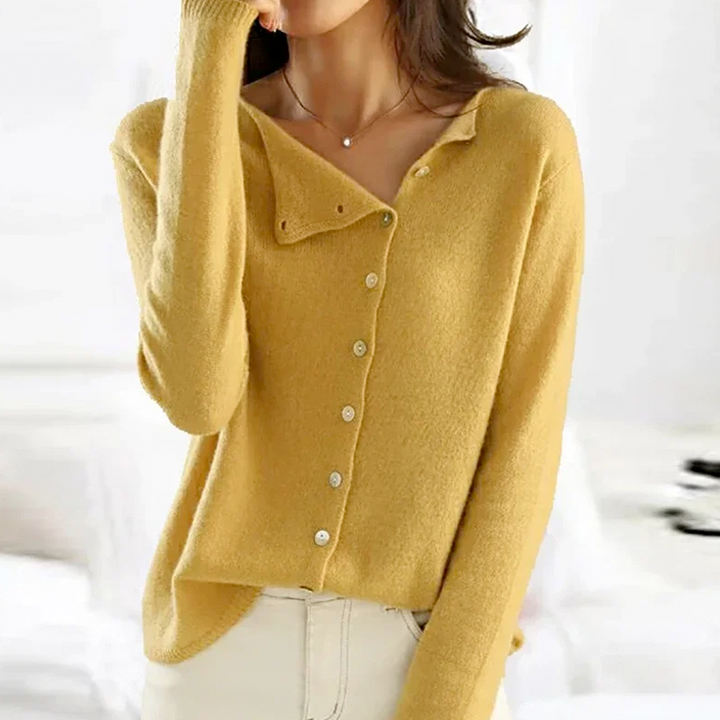 Cardigan Womens Asymmetric Button Front Fold Over Neckline Fine Knit Long Sleeve - image 3