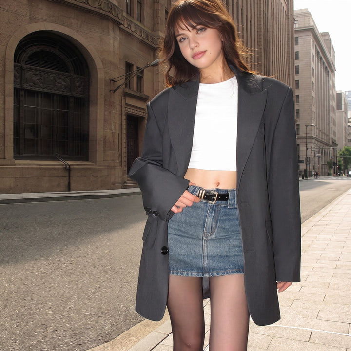Blazer Womens Oversized Notched Lapel Single Breasted Structured Shoulder Flap Pockets - image 6