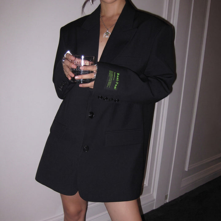 Blazer Womens Oversized Notched Lapel Single Breasted Structured Shoulder Flap Pockets - image 9