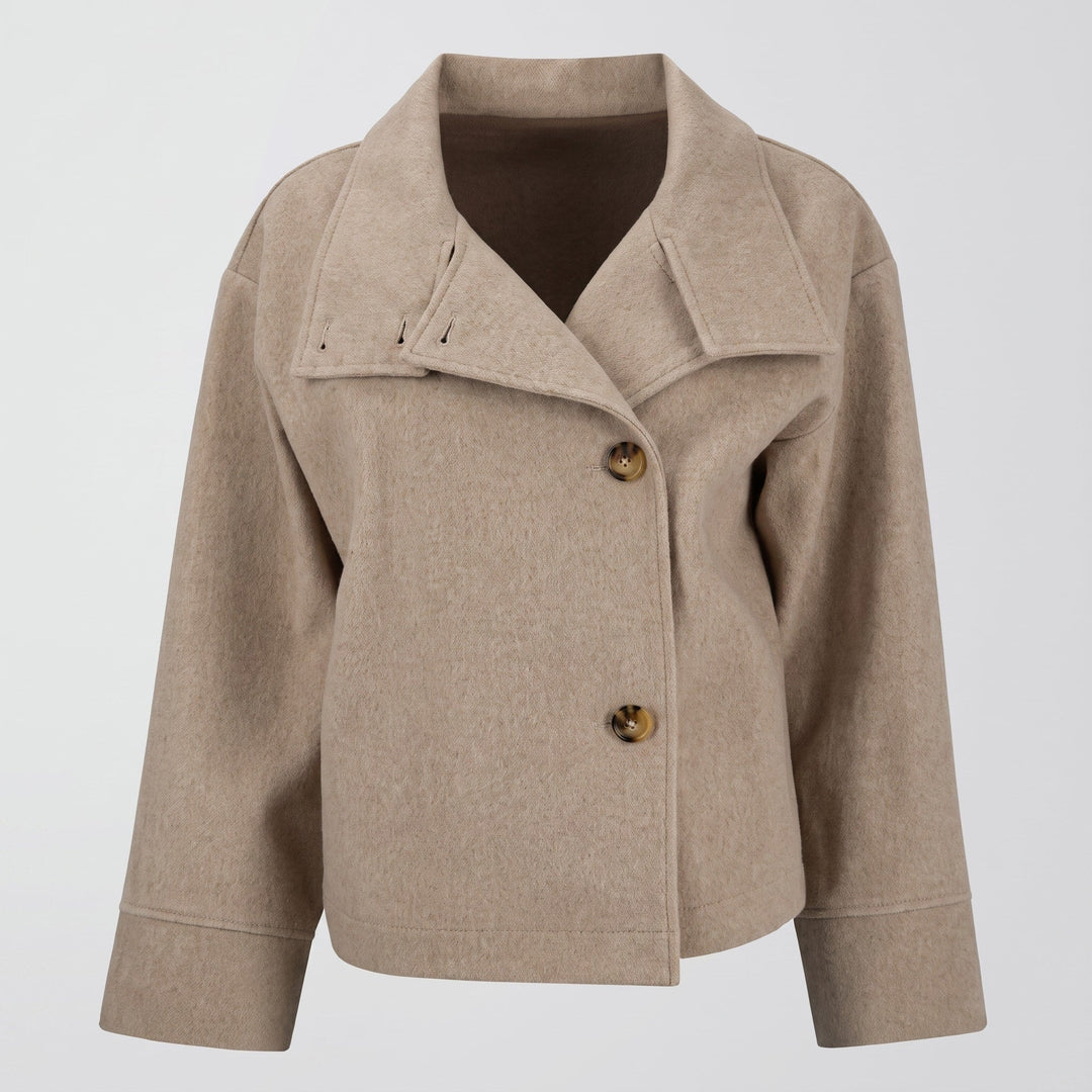 Cropped Jacket Womens Double Breasted Stand Collar Boxy Fit Dropped Shoulder - image 10
