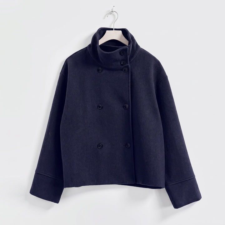 Cropped Jacket Womens Double Breasted Stand Collar Boxy Fit Dropped Shoulder - image 8