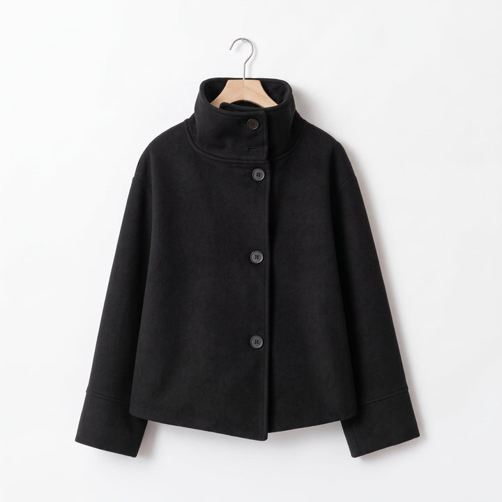 Cropped Jacket Womens Double Breasted Stand Collar Boxy Fit Dropped Shoulder - image 3