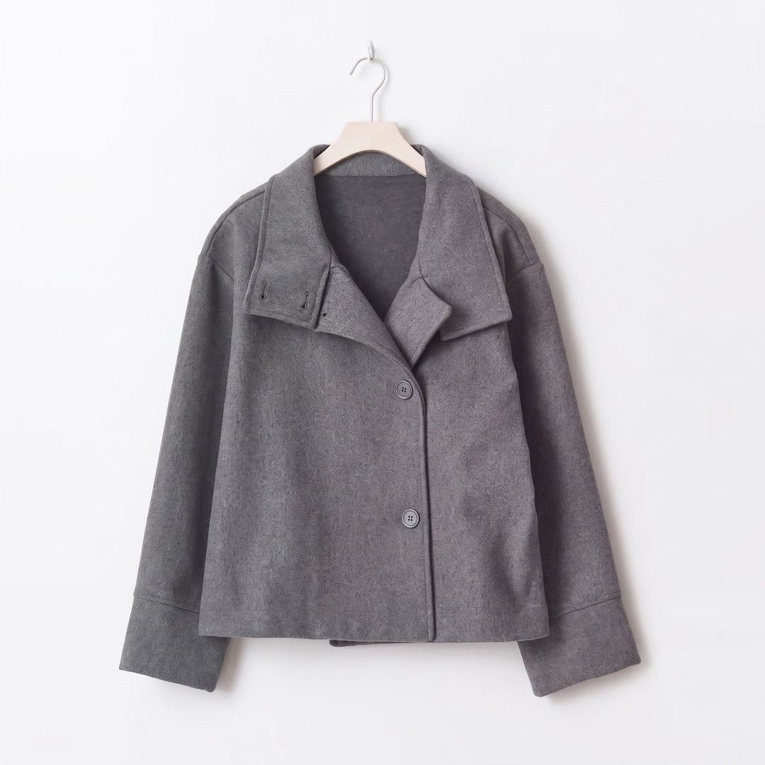 Cropped Jacket Womens Double Breasted Stand Collar Boxy Fit Dropped Shoulder - image 9