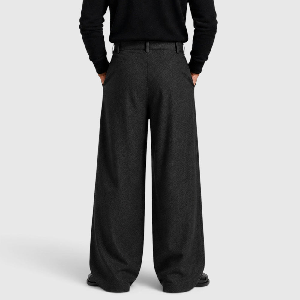Pleated Trousers Mens High Waist Wide Leg Self Belt Tailored Brushed Finish - image 2