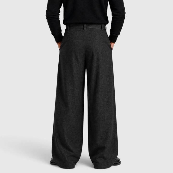 Pleated Trousers Mens High Waist Wide Leg Self Belt Tailored Brushed Finish - image 2