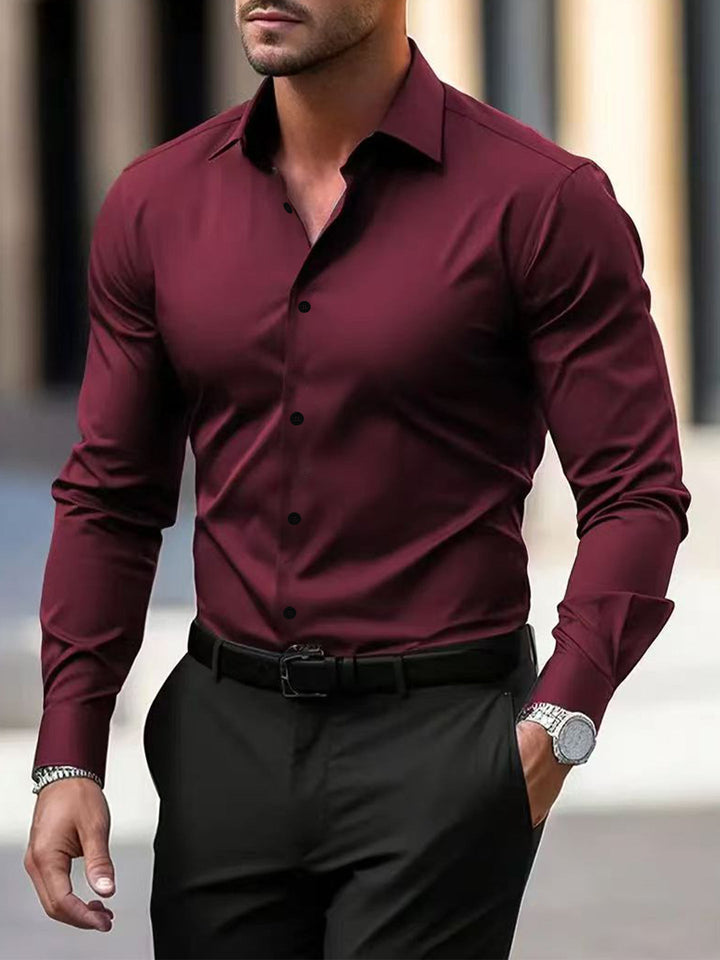 Formal Shirt Mens Long Sleeve Point Collar Button Cuffs Curved Hem Office Wedding - image 4