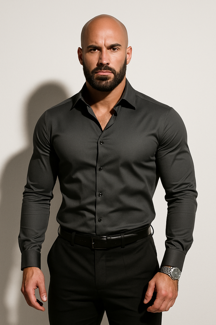 Formal Shirt Mens Long Sleeve Point Collar Button Cuffs Curved Hem Office Wedding - image 6