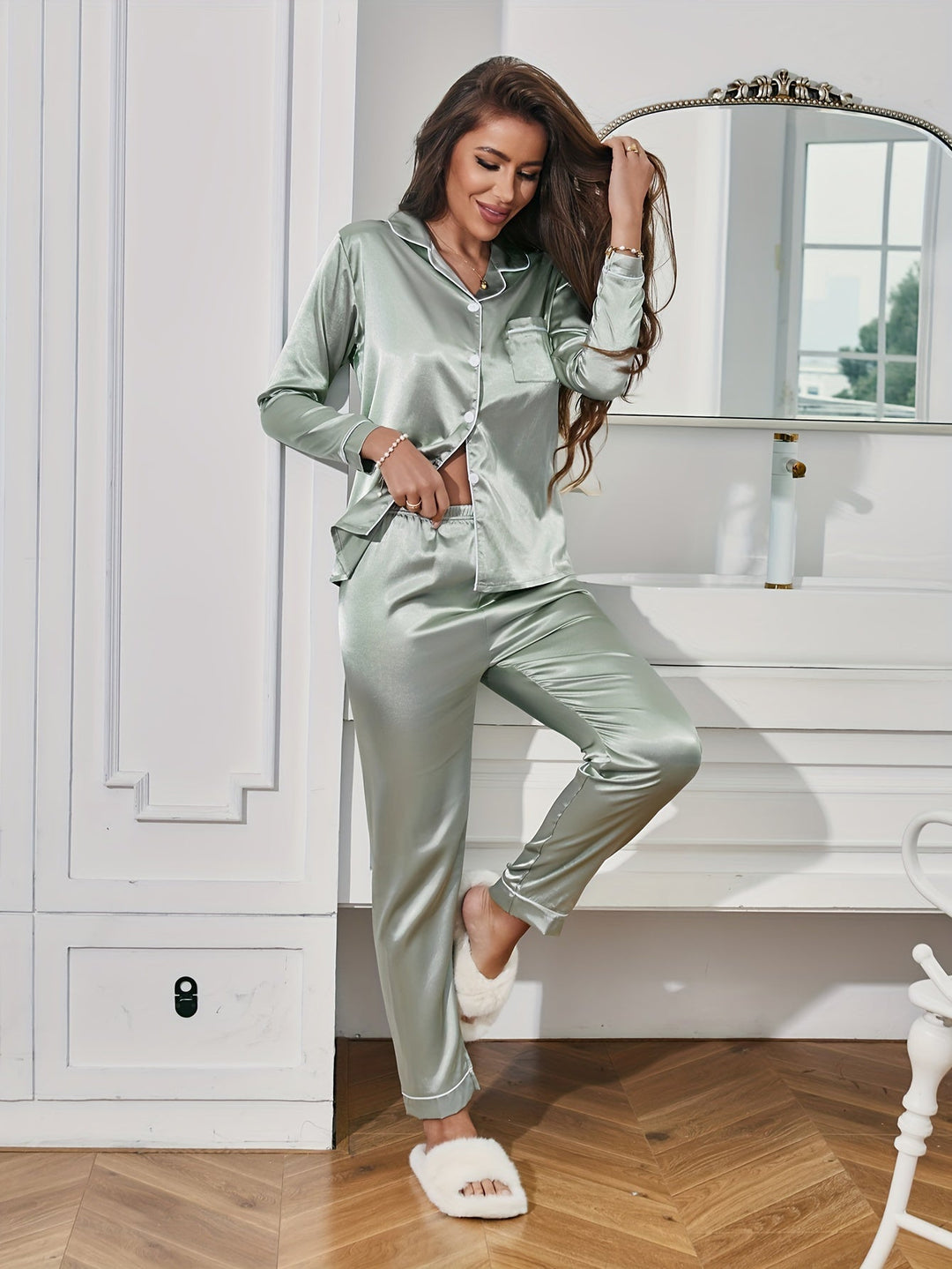 Sleepwear Set Womens Silk Two Piece Lounge