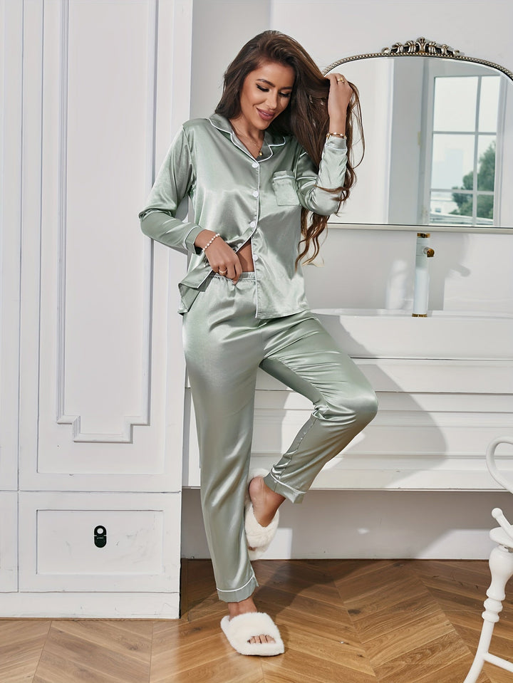 Sleepwear Set Womens Silk Two Piece Lounge