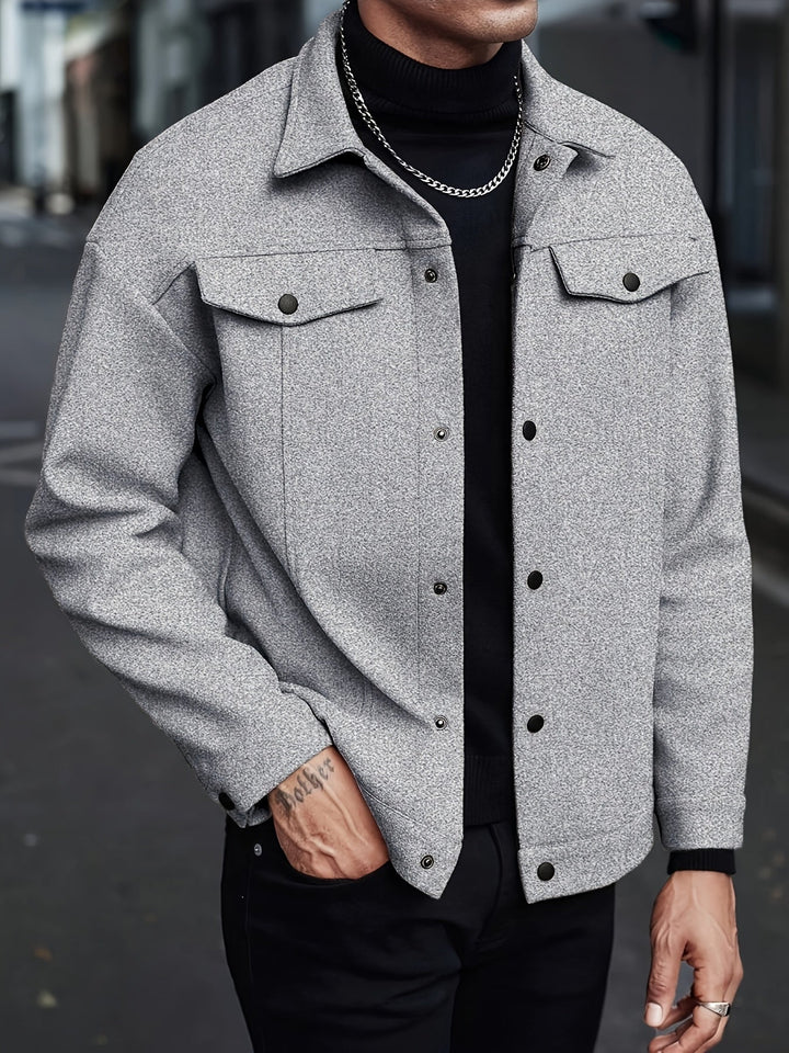 Trucker Jacket Mens Wool Look Snap Button Front Flap Chest Pockets Point Collar Relaxed Fit - image 2