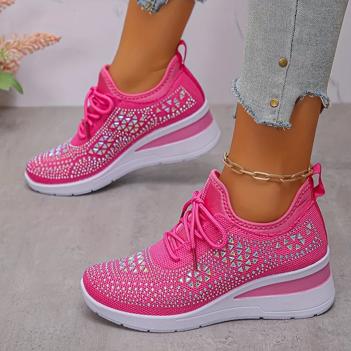 Orthopaedic Trainers Womens Arch Support Hidden Wedge Rhinestone Knit Lace Up - image 22