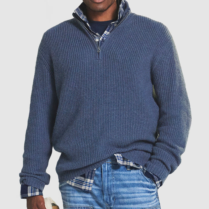 Quarter Zip Jumper Mens Ribbed Knit High Collar Long Sleeve Regular Fit Layering - image 2