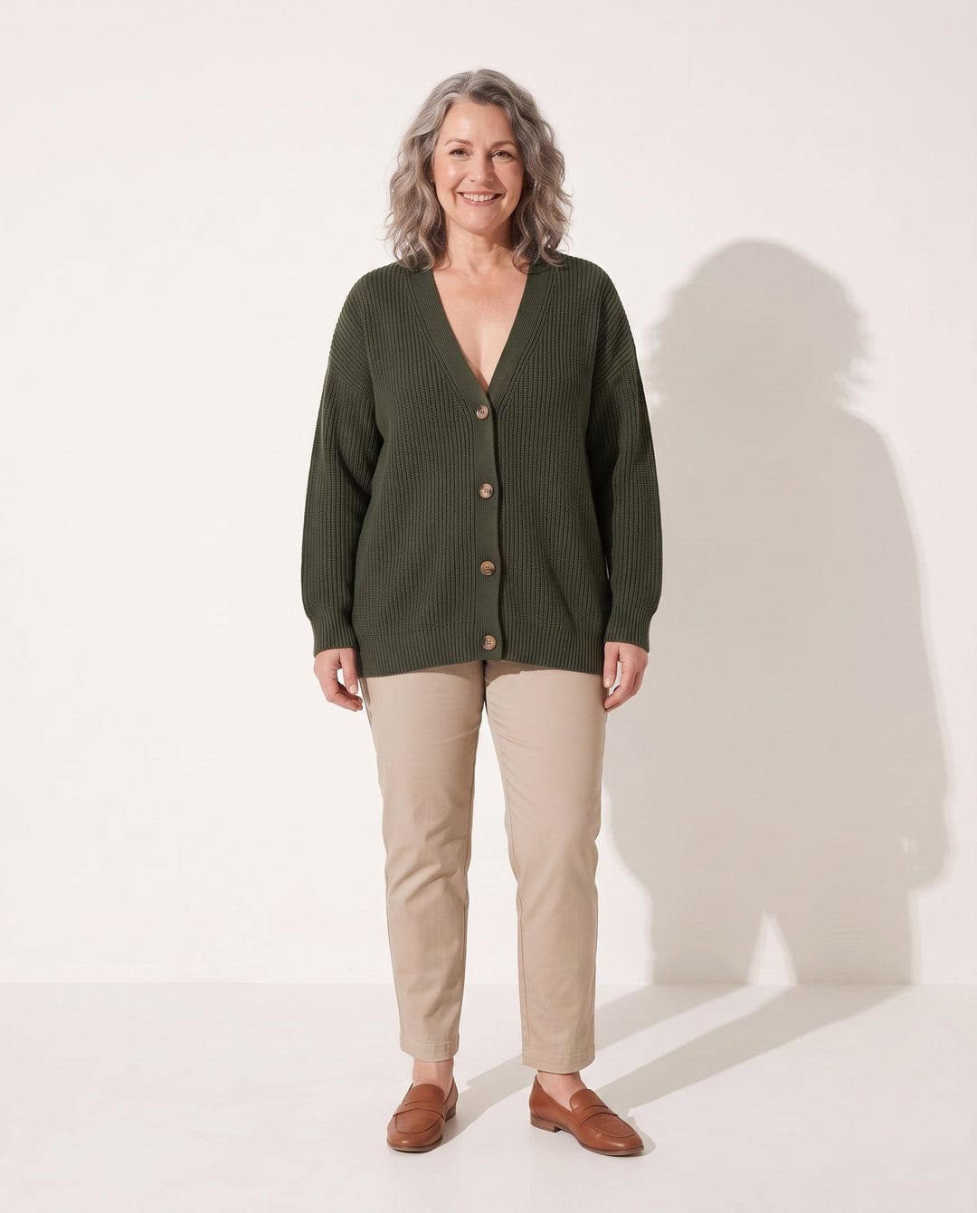 Chunky Knit Cardigan Womens Oversized V Neck Button Front Dropped Shoulder - image 1