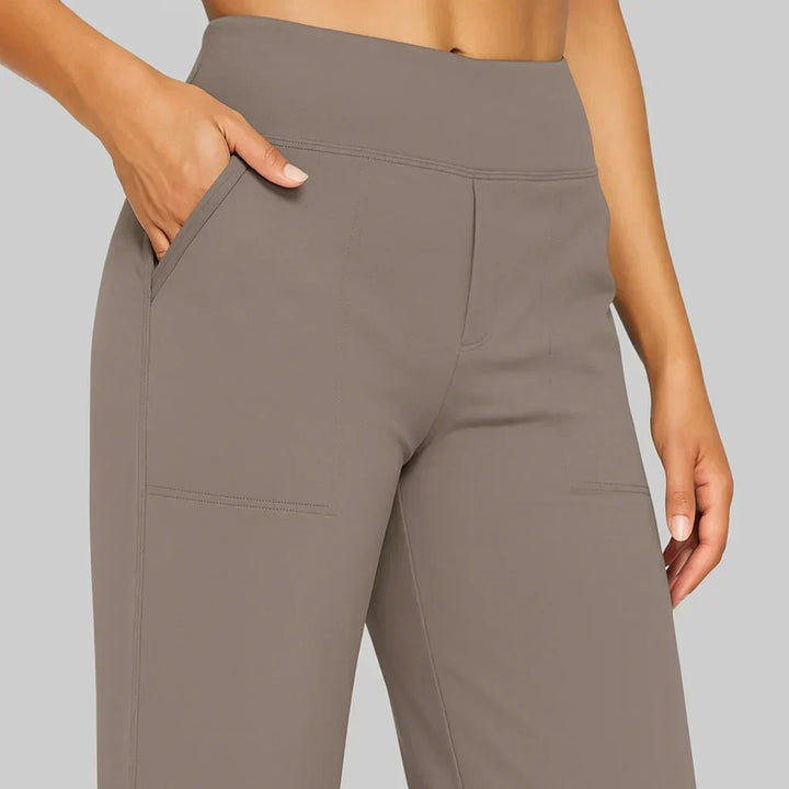 Wide Leg Trousers Womens High Waisted Stretch Pull On Elasticated Waist Side Pockets - image 3