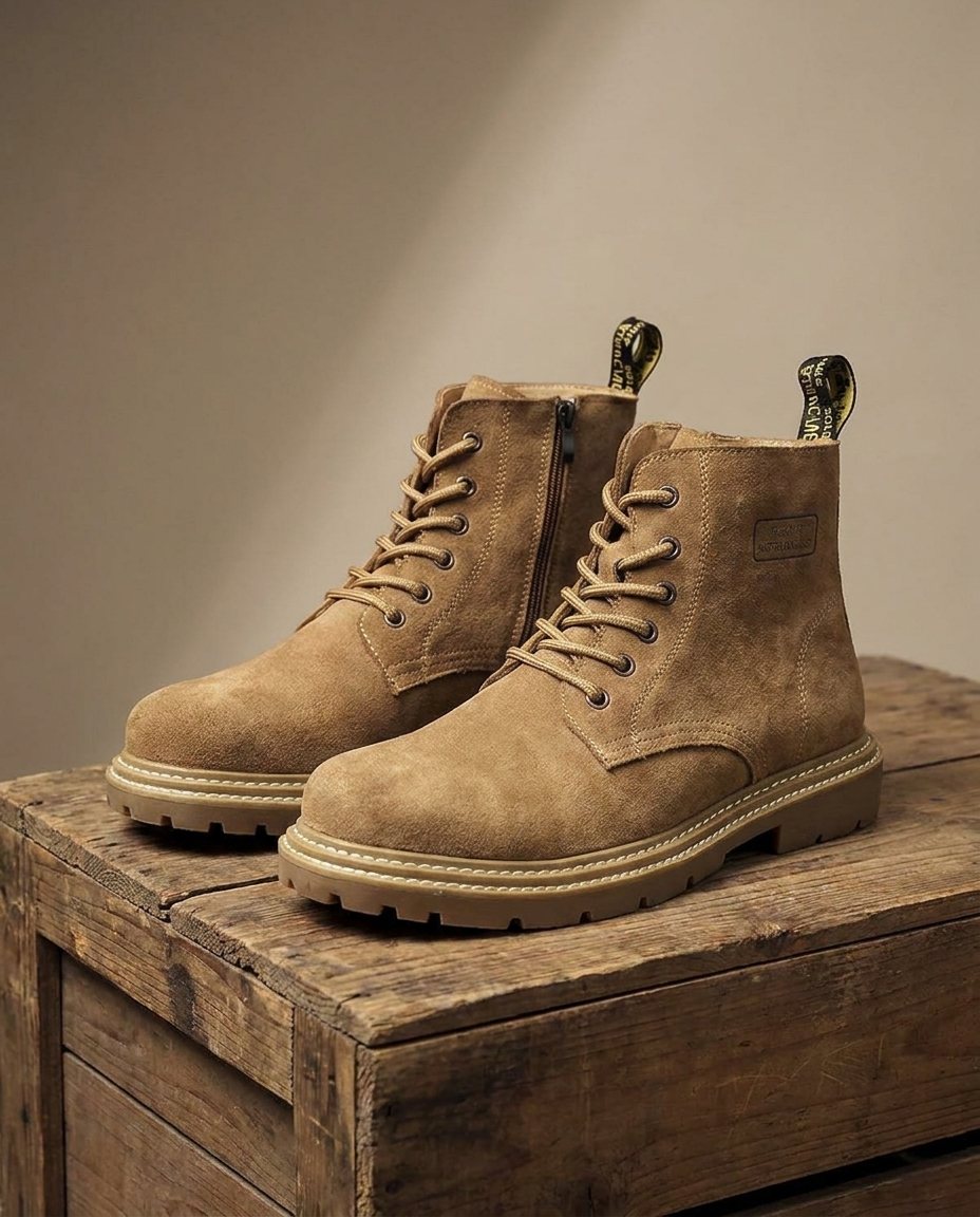 Lace Up Ankle Boots Mens Suede-Look Chunky Lug Sole Side Zip Padded Collar - image 5