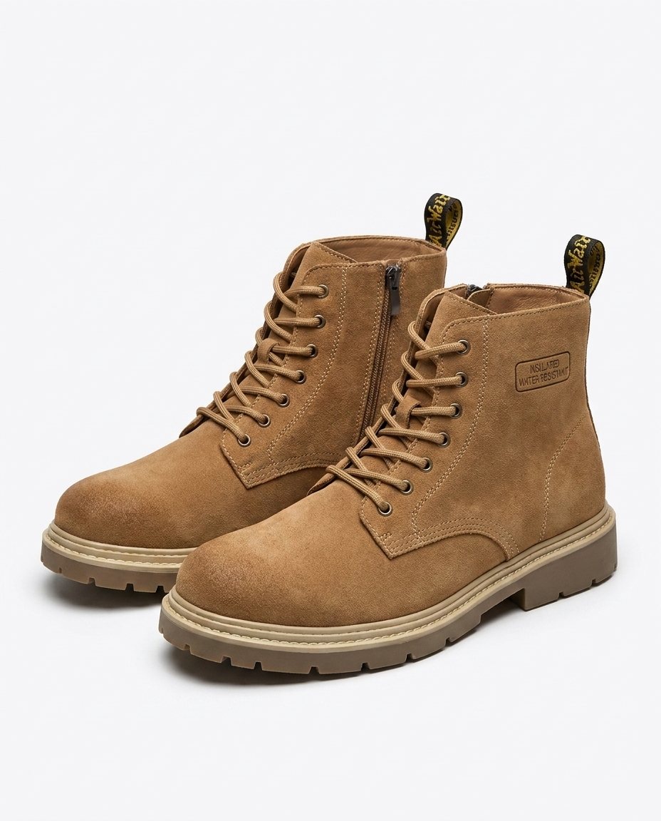 Lace Up Ankle Boots Mens Suede-Look Chunky Lug Sole Side Zip Padded Collar - image 1