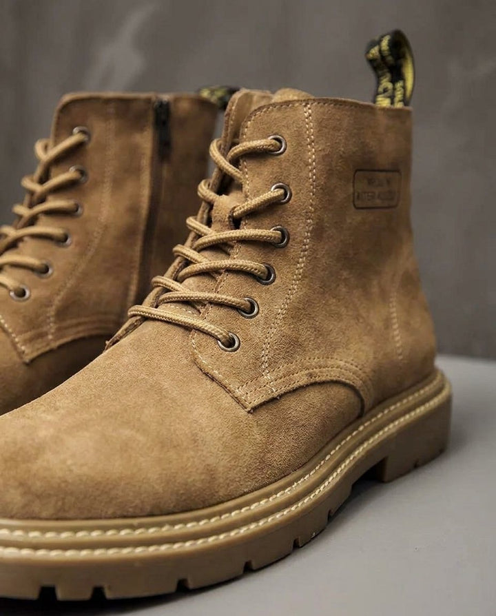 Lace Up Ankle Boots Mens Suede-Look Chunky Lug Sole Side Zip Padded Collar - image 2