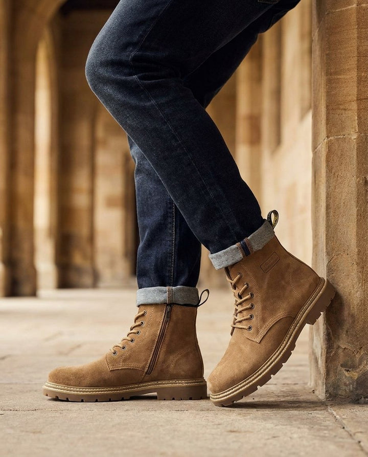Lace Up Ankle Boots Mens Suede-Look Chunky Lug Sole Side Zip Padded Collar - image 3