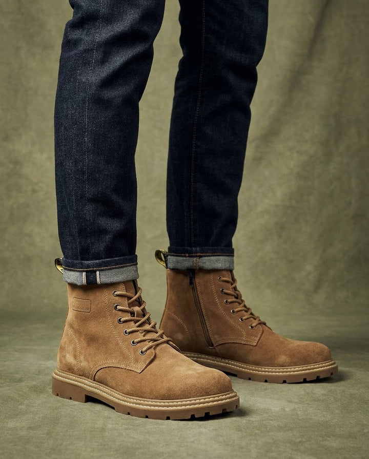 Lace Up Ankle Boots Mens Suede-Look Chunky Lug Sole Side Zip Padded Collar - image 4