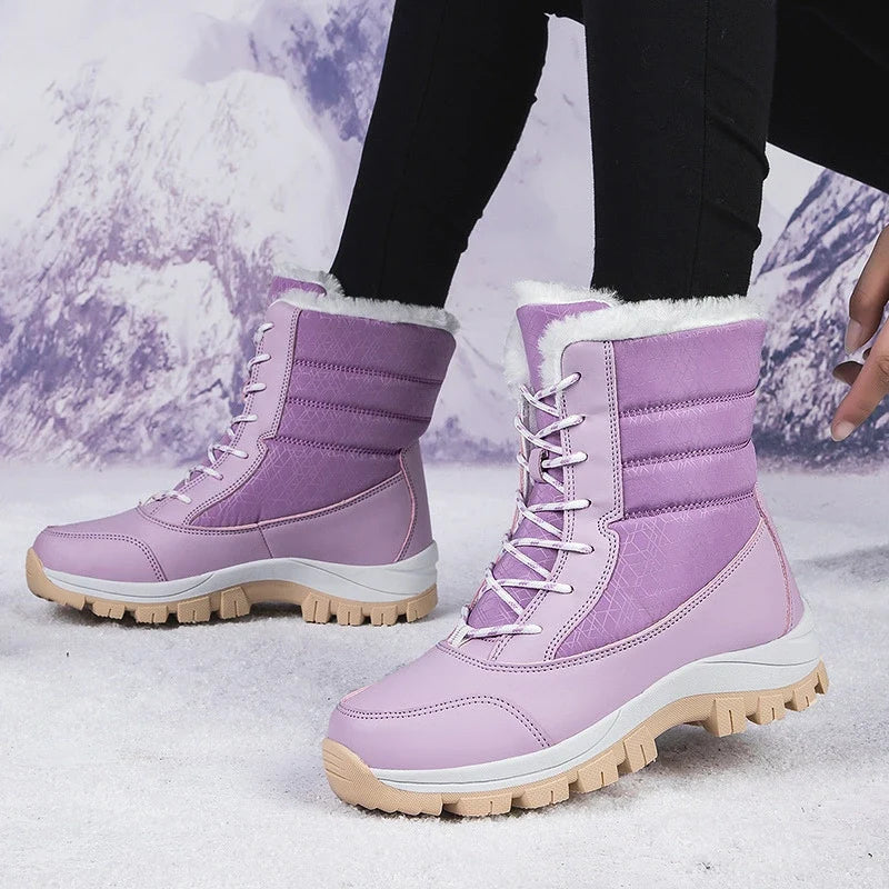 Lace Up Snow Boots Womens Holographic Faux Fur Trim Side Zip Lug Sole - image 2