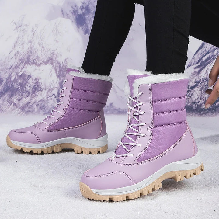 Lace Up Snow Boots Womens Holographic Faux Fur Trim Side Zip Lug Sole - image 2