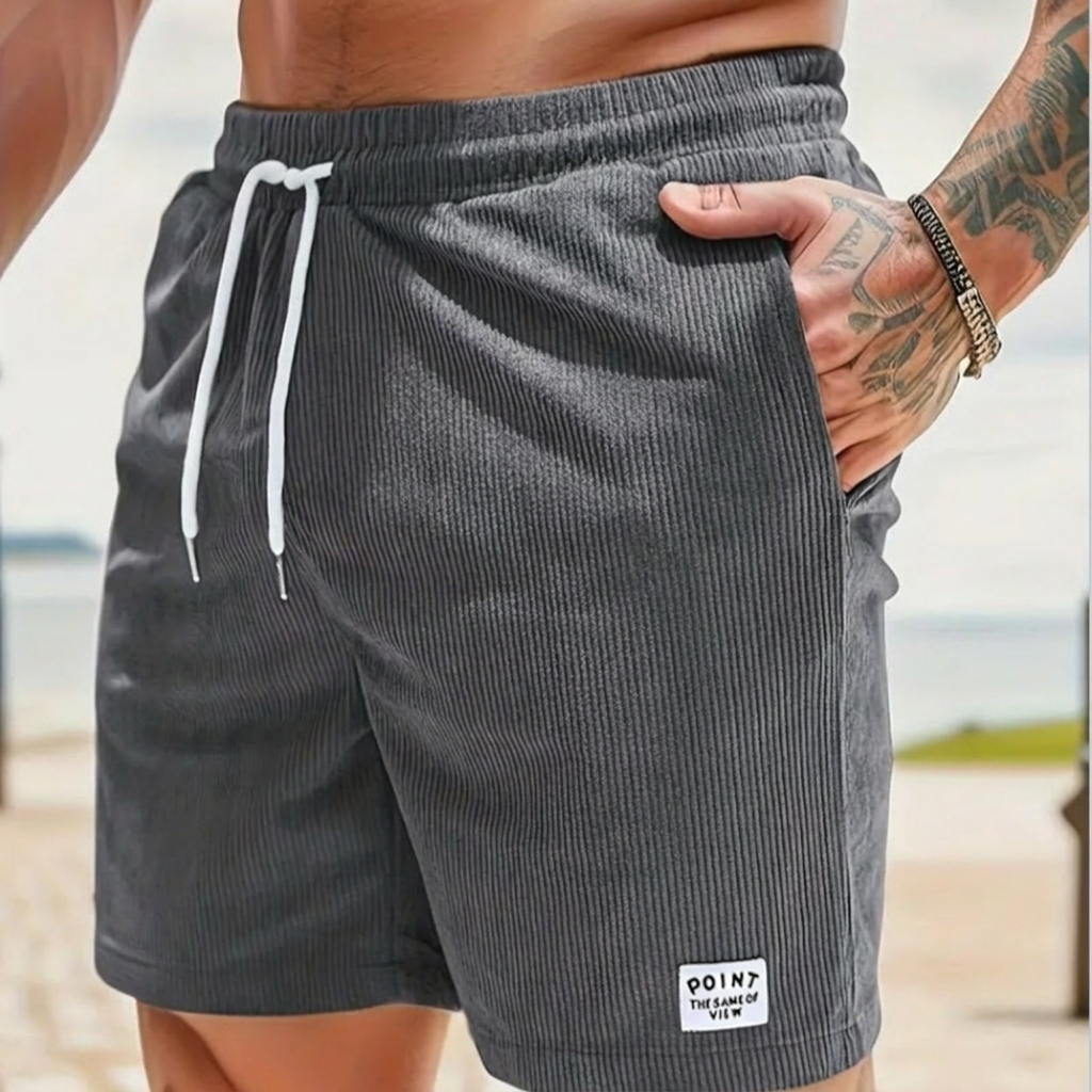 Corduroy Shorts Mens Drawstring Elastic Waist Side Pockets Straight Leg Casual Holiday - image 6