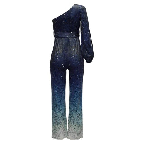 Jumpsuit Womens One Shoulder Ombre Flared Leg Party
