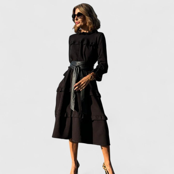 Tiered Midi Dress Womens Smock Ruffle Long Sleeve Relaxed Fit - image 6