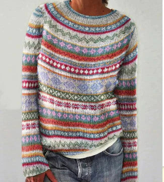 Jumper Womens Patterned Yoke Crew Neck Relaxed Fit Ribbed Trim Plus Size - image 3
