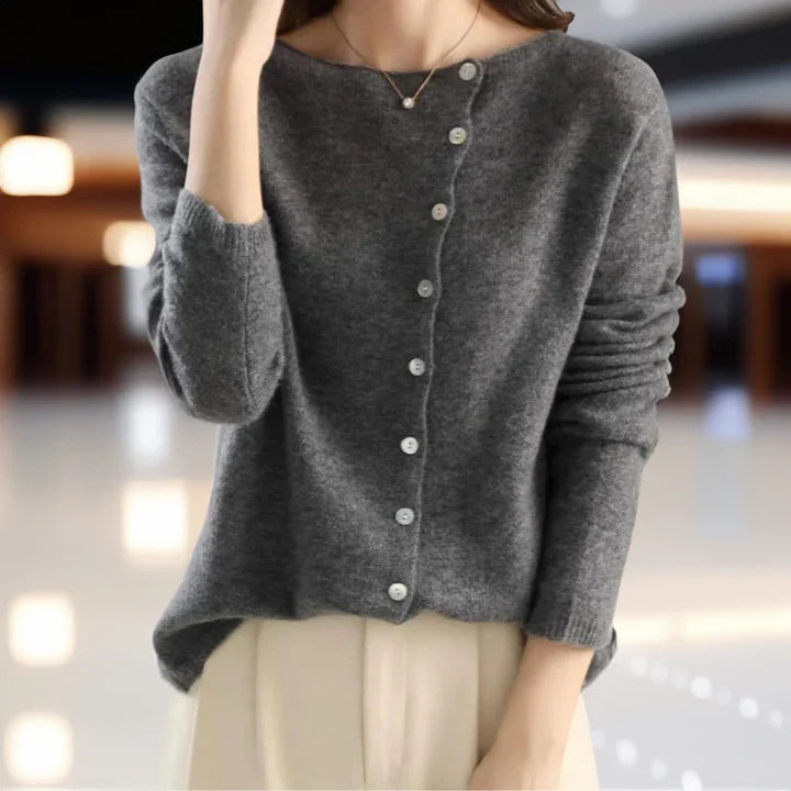 Cardigan Womens Asymmetric Button Front Fold Over Neckline Fine Knit Long Sleeve - image 5