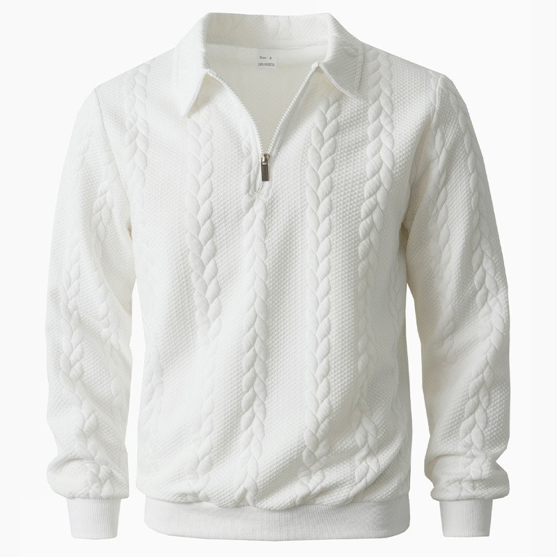 Polo Collar Jumper Mens Quarter Zip Cable Pattern Textured Knit Long Sleeve Regular Fit - image 6