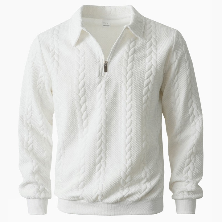 Polo Collar Jumper Mens Quarter Zip Cable Pattern Textured Knit Long Sleeve Regular Fit - image 6