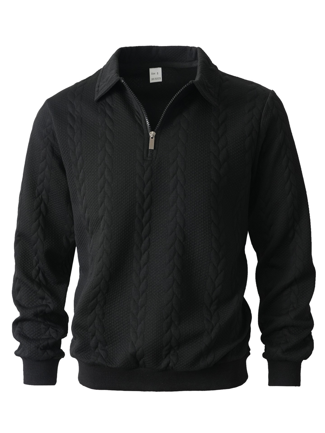 Polo Collar Jumper Mens Quarter Zip Cable Pattern Textured Knit Long Sleeve Regular Fit - image 5