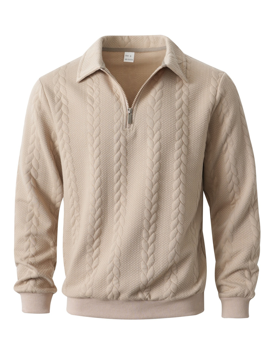 Polo Collar Jumper Mens Quarter Zip Cable Pattern Textured Knit Long Sleeve Regular Fit - image 4
