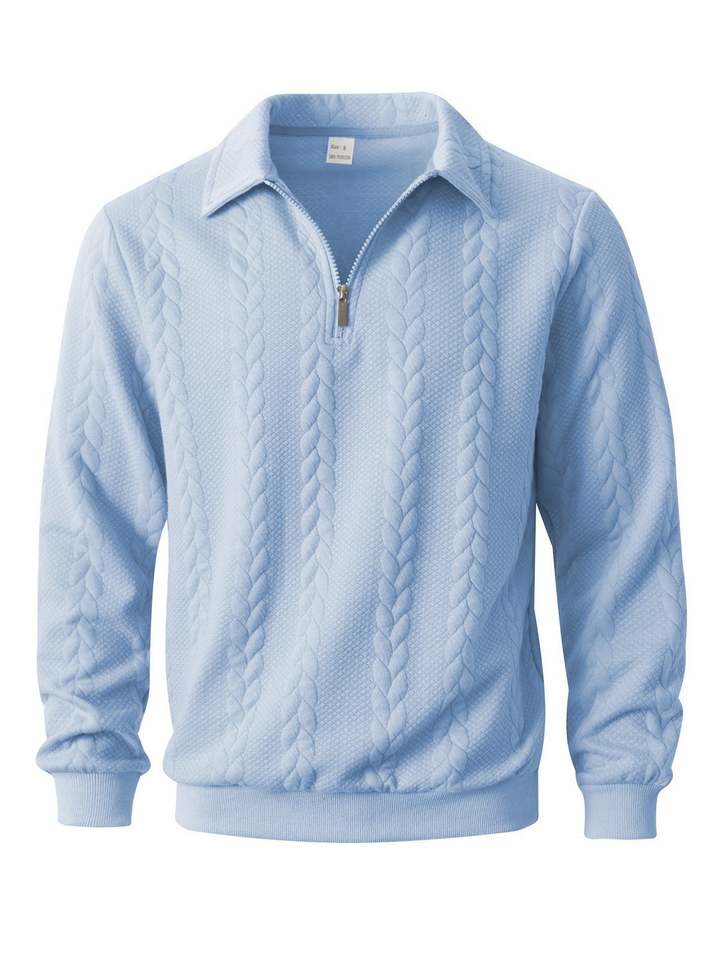 Polo Collar Jumper Mens Quarter Zip Cable Pattern Textured Knit Long Sleeve Regular Fit - image 3