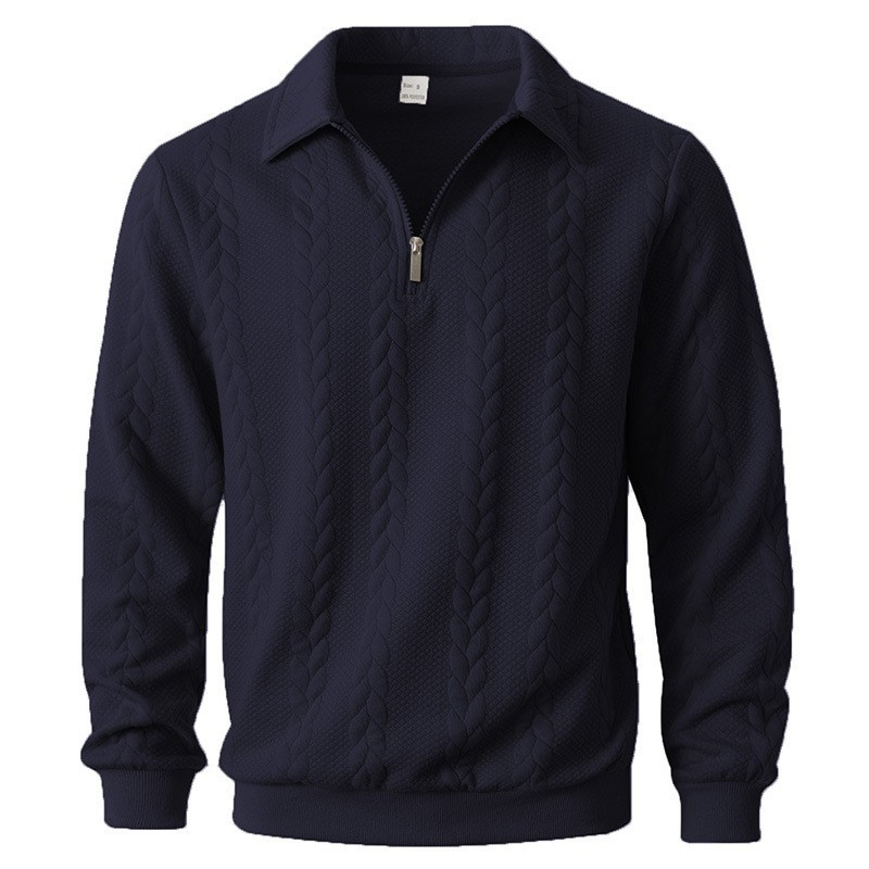 Polo Collar Jumper Mens Quarter Zip Cable Pattern Textured Knit Long Sleeve Regular Fit - image 2