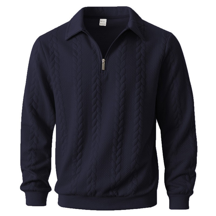 Polo Collar Jumper Mens Quarter Zip Cable Pattern Textured Knit Long Sleeve Regular Fit - image 2