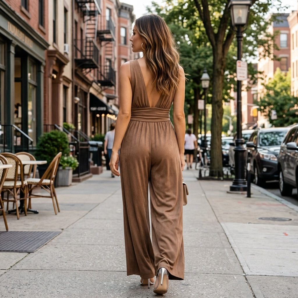 Jumpsuit Womens Sleeveless V-Neck Wide Leg
