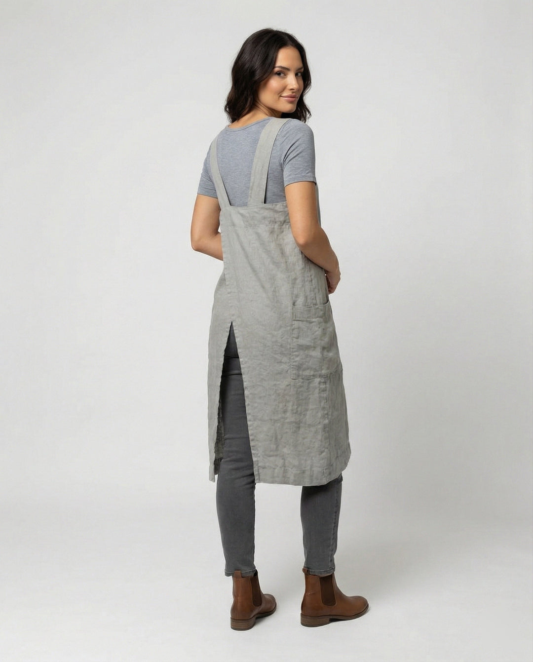 Linen Pinafore Dress Womens Apron Style Deep Pockets Square Neck - image 3