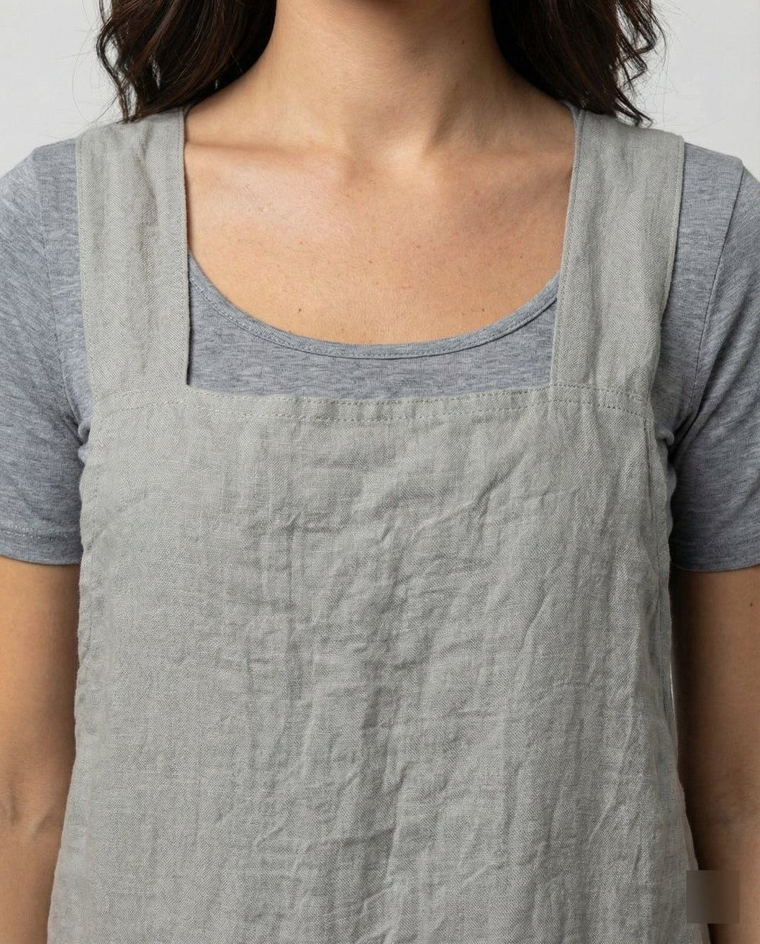 Linen Pinafore Dress Womens Apron Style Deep Pockets Square Neck - image 2