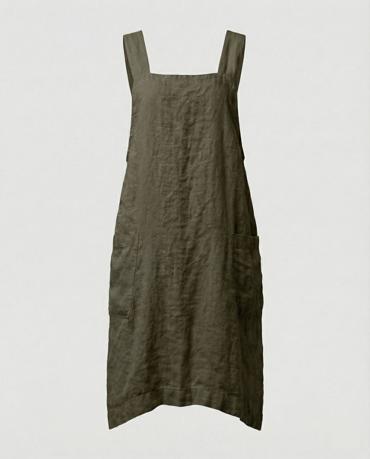 Linen Pinafore Dress Womens Apron Style Deep Pockets Square Neck - image 6