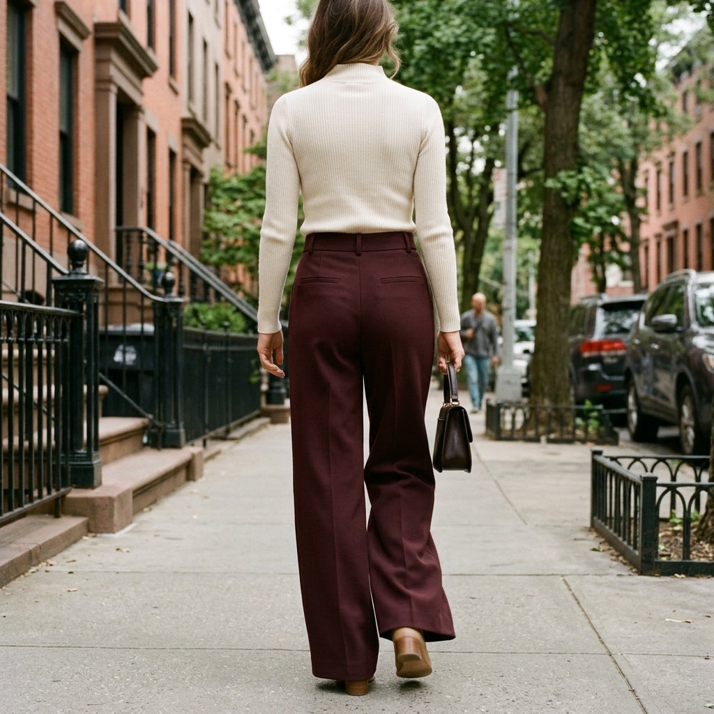 Trousers Womens High Waisted Straight Leg Stretch Pull On