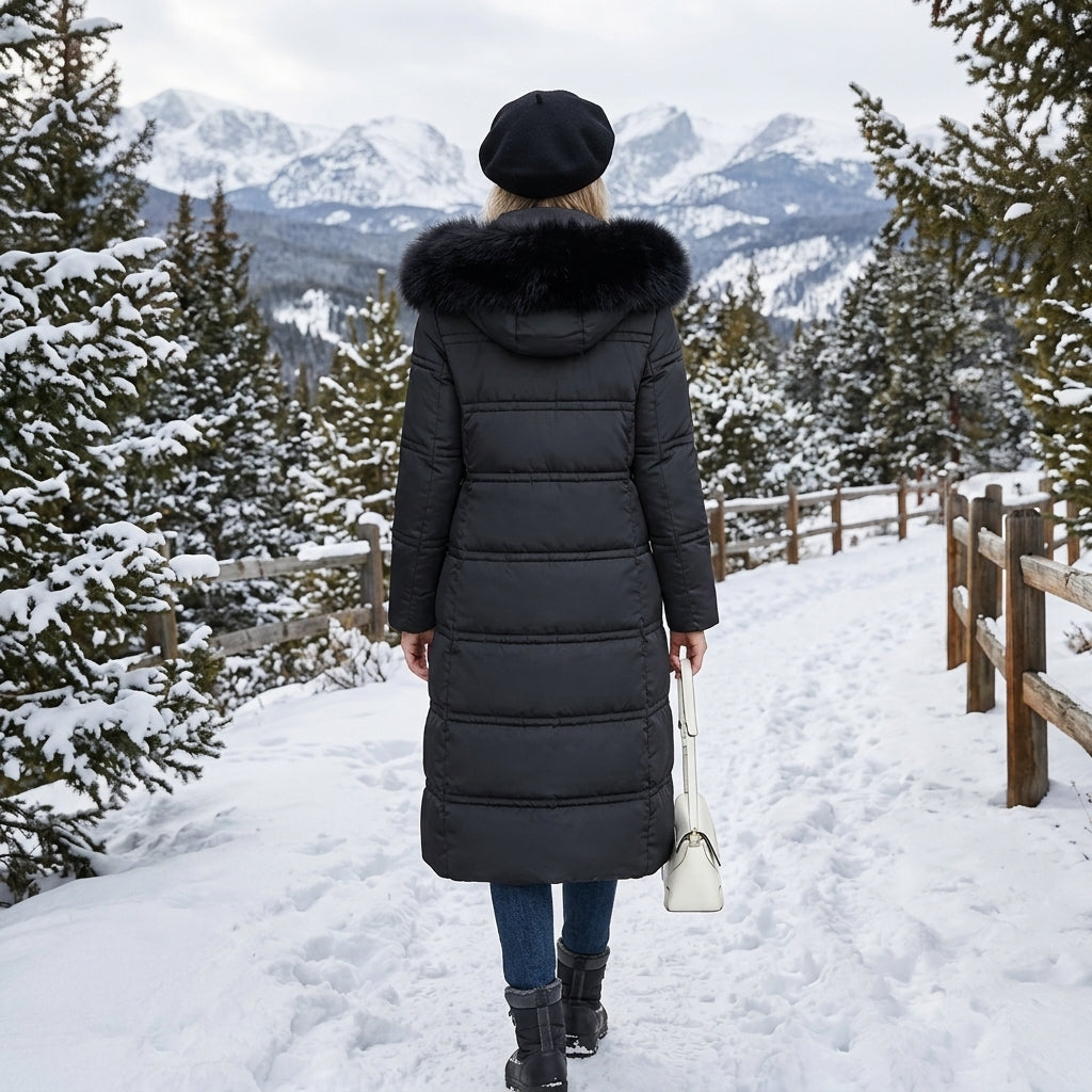 Parka Womens Faux Fur Trim Hood Padded Loose Fit Winter