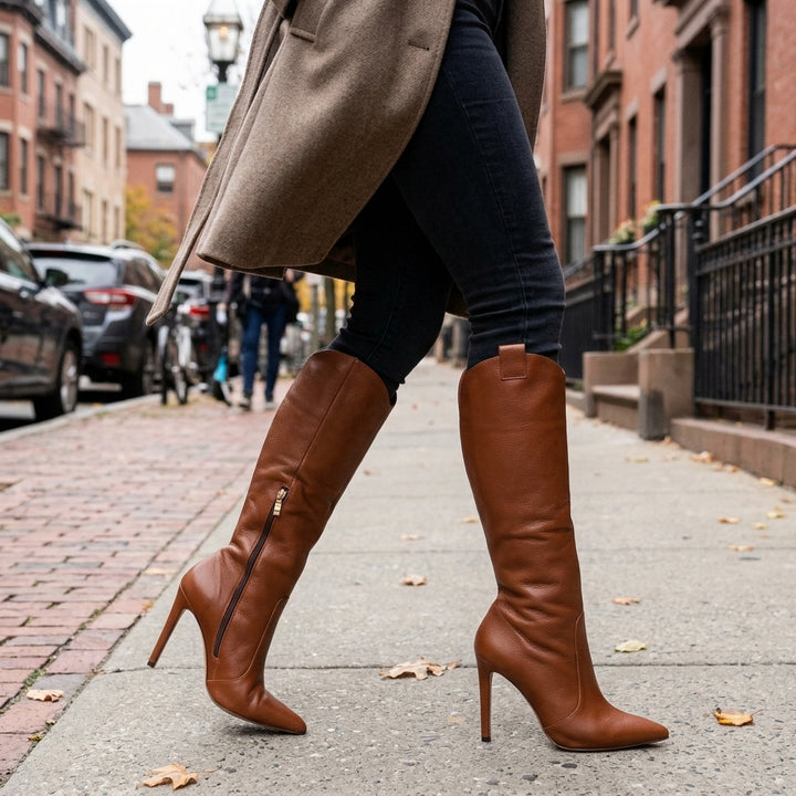 Stiletto Knee High Boots Womens Pointed Toe Side Zip
