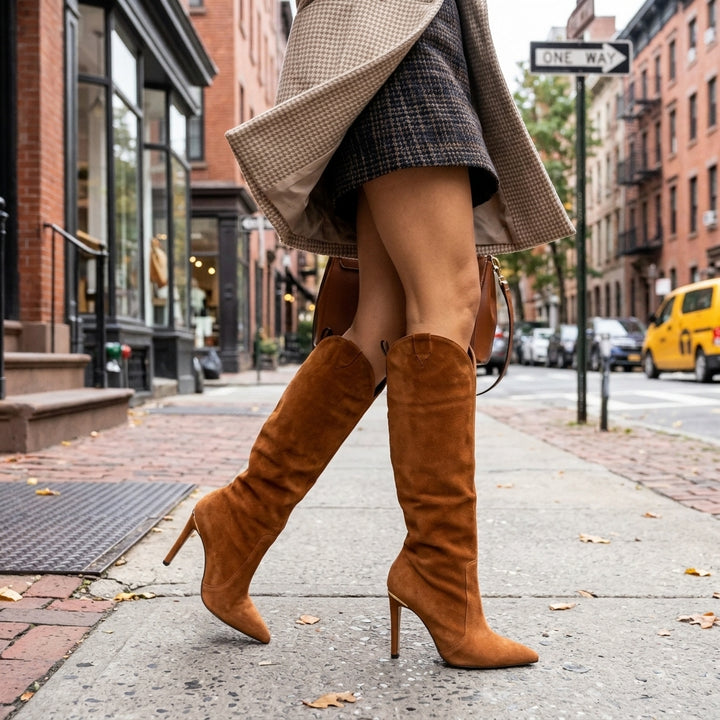 Stiletto Knee High Boots Womens Pointed Toe Side Zip