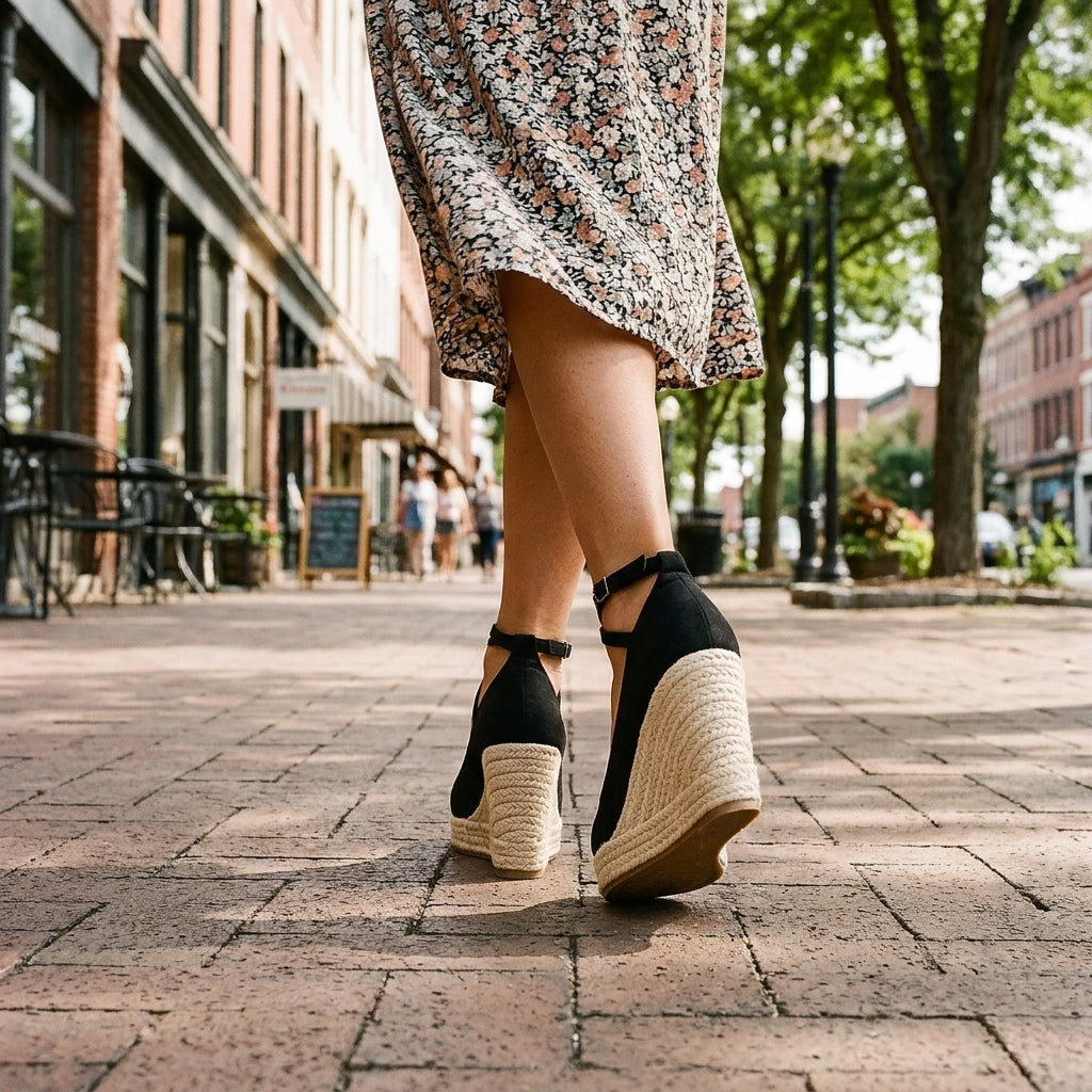 Espadrille Wedges Womens Closed Toe Cross Ankle Strap Suede