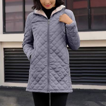 Hooded Quilted Jacket Womens Longline Diamond Quilt Sherpa Lined Hood - image 4