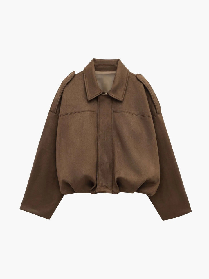 Bomber Jacket Womens Faux Suede Structured Collar Matte Finish