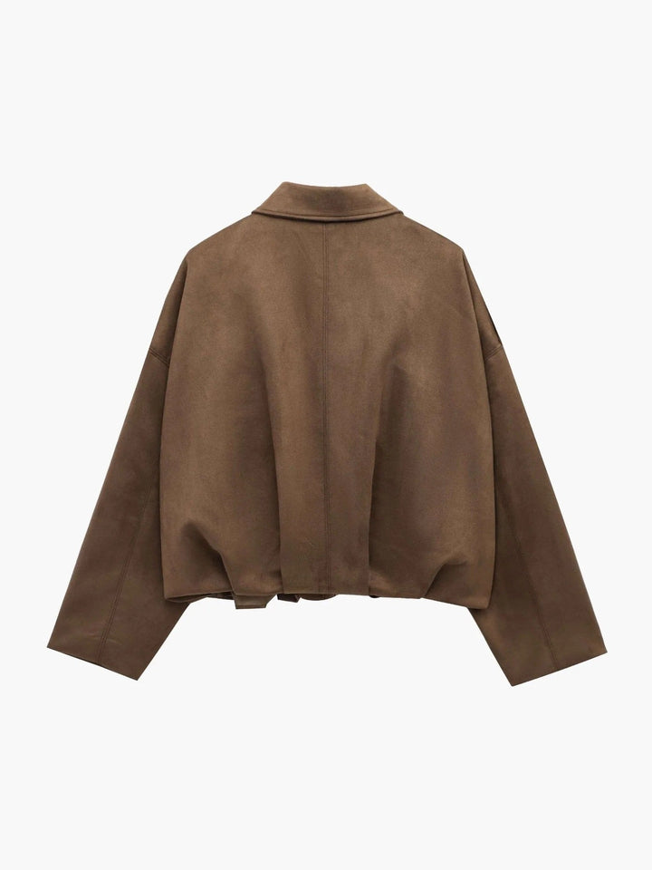 Bomber Jacket Womens Faux Suede Structured Collar Matte Finish